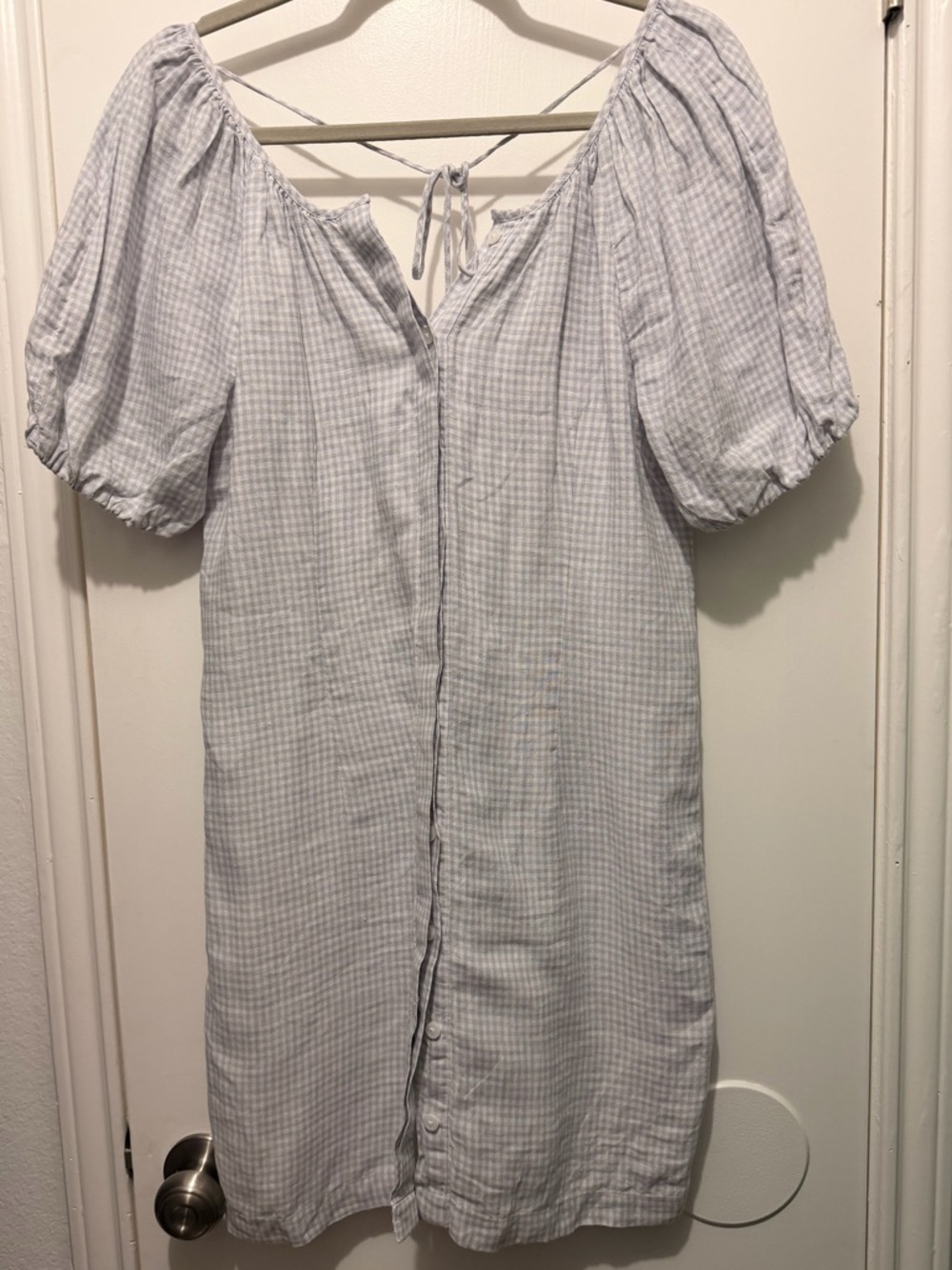 J. Crew Lavender Gingham Button-Front Linen Dress